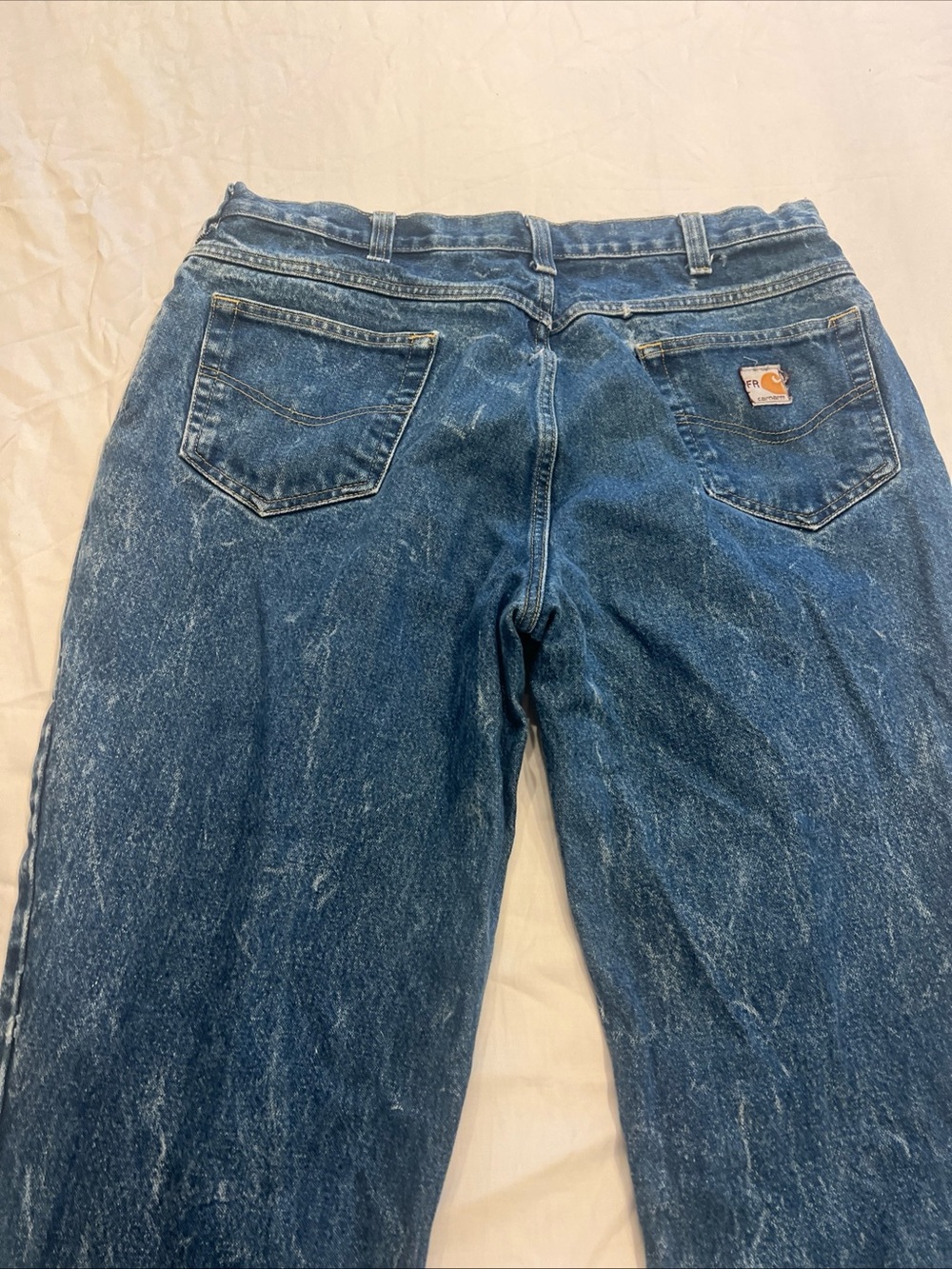 Carhartt FR Flame Resistant Denim Work Pants Mens Acid Washed Blue Cotton 38/30